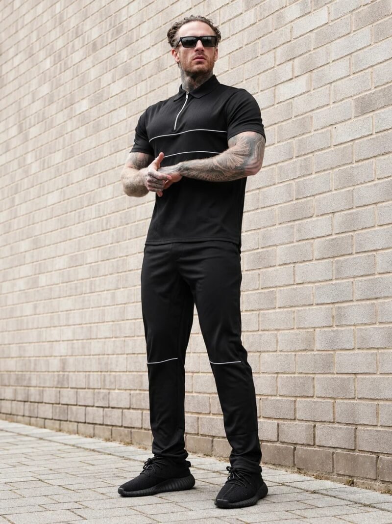 elite zip polo set black