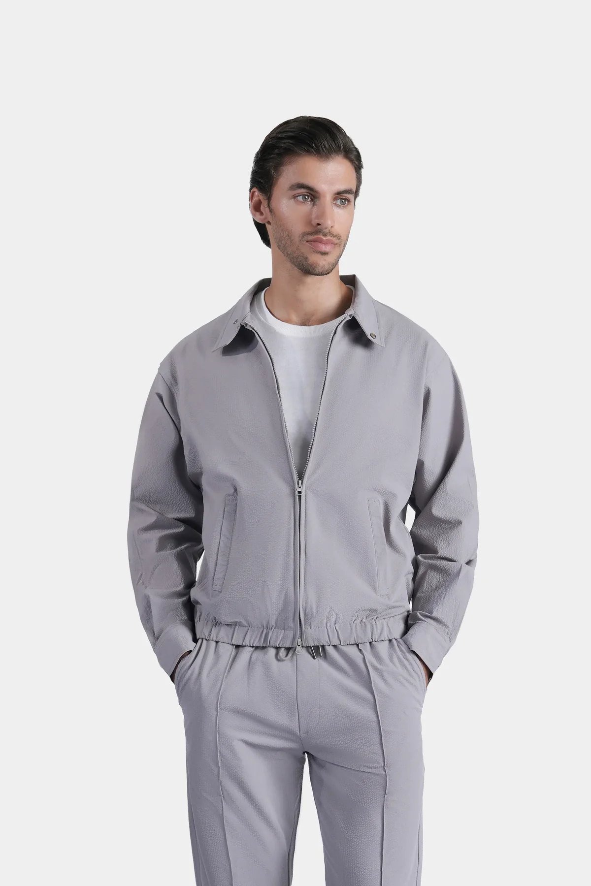 seersucker harrington jacket grey